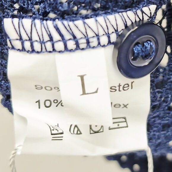 Mens Navy Blue Mesh Button-Up Shirt By URRU Size L Short Sleeve Lightweight - Picture 3 of 10